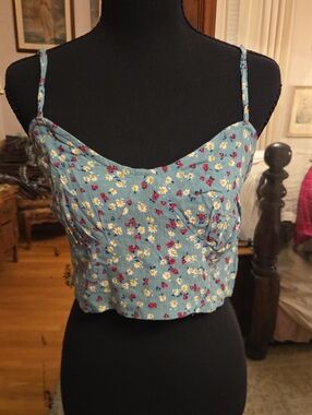 Sage Floral Spaghetti-Strap Crop Camisole